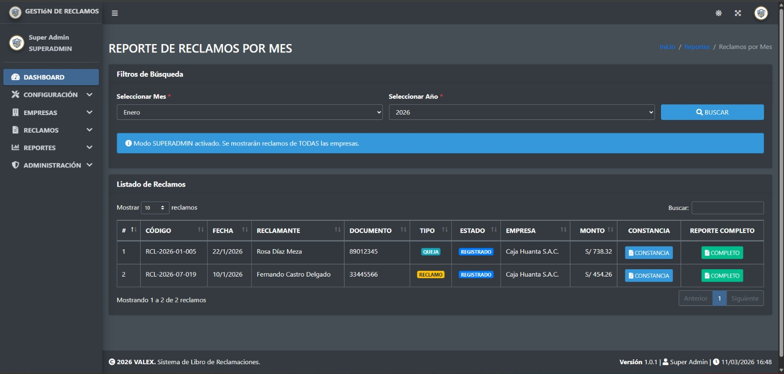 Reportes VALEX